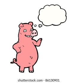 cartoon pig with thought bubble