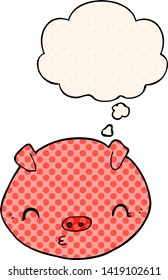 cartoon pig with thought bubble in comic book style
