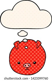 cartoon pig with thought bubble in comic book style