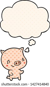 cartoon pig with thought bubble in comic book style
