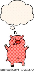 cartoon pig with thought bubble in comic book style