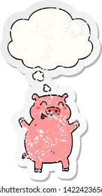 cartoon pig with thought bubble as a distressed worn sticker