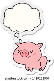 Cartoon-Schwein mit Denkblase als Druckaufkleber