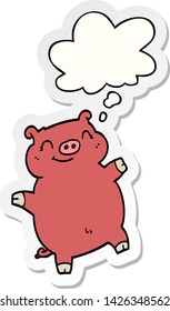 cerdo de dibujos animados con burbuja de pensamiento como pegatina impresa