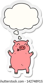 Cartoon-Schwein mit Denkblase als Druckaufkleber