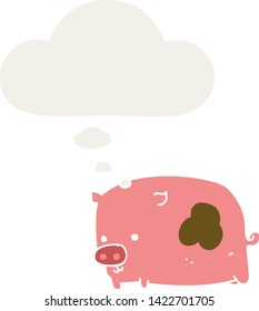 cerda de dibujos animados con burbuja de pensamiento en estilo retro
