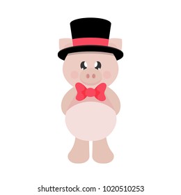 cartoon pig with tie and hat