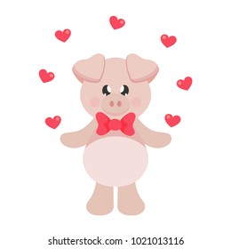 cartoon pig with tie and heart set