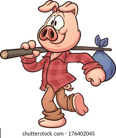 Caricatura de cerdo caminando. Ilustración de imágenes prediseñadas vectoriales con gradientes simples. Todo en una sola capa.