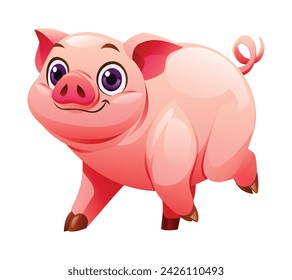Cartoon pig walking. Vector illustration isolated on white background