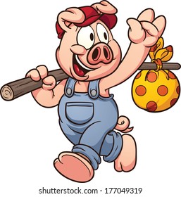 Cartoon pig waving goodbye. Vector