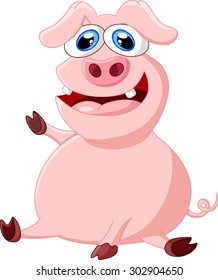 Cartoon pig waving hand