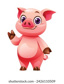 Cartoon pig waving hand. Vector illustration isolated on white background