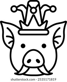 A cartoon pig wearing a hat and crown