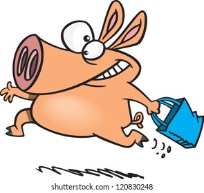 cartoon pig went to market with a shopping bag