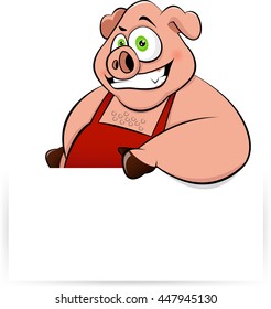 Cartoon pig with white label