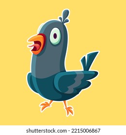 cartoon pigeon character. Cute Screaming pigeon isolated vector illustration