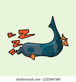 cartoon pigeon character. Cute sleeping pigeon isolated vector illustration