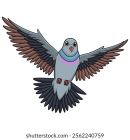 Cartoon pigeon flying on white background