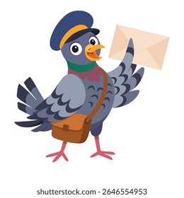 Cartoon Pigeon Mail Carrier Delivering Beige Envelope