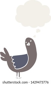 cartoon pigeon with thought bubble in retro style