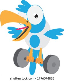 
cartoon of a pigeon trying to lift a barbell into the air by flapping its wings
