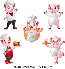 Cartoon pigs chef collection set