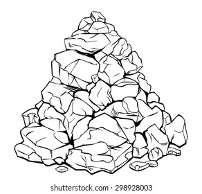 Cartoon pile of rocks,  black and white