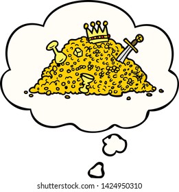 cartoon pile of treasure with thought bubble