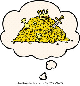 cartoon pile of treasure with thought bubble in comic book style