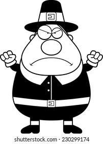 A cartoon pilgrim man with an angry expression.