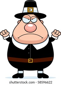 A cartoon pilgrim man with an angry expression.