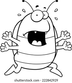 A cartoon pill bug running in a panic.