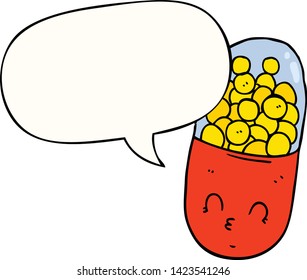 cartoon pill with speech bubble