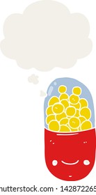 Cartoon-Pille mit Denkblase im Retro-Stil