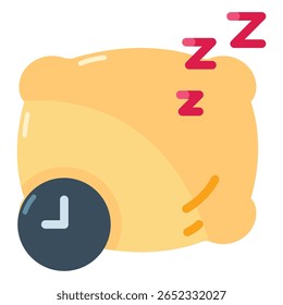 Cartoon Pillow with Clock and Sleep Z's, Time for Bed Icon