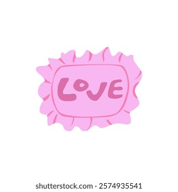 Cartoon pillow with text Love. Cute sticker  for Valentine's day. Clip art vector illustration isolated on white background