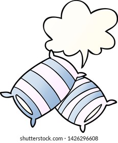 cartoon pillows with speech bubble in smooth gradient style