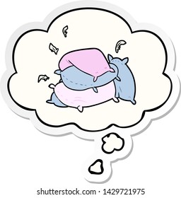 cartoon pillows with thought bubble as a printed sticker