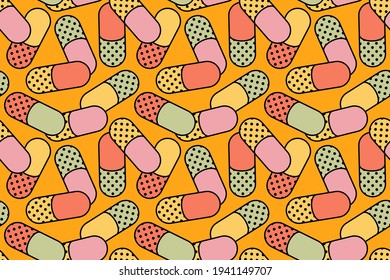 Cartoon Pills Retro Seamless Pattern