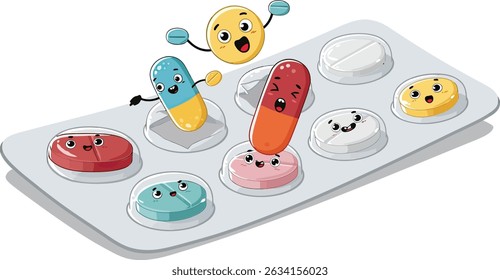 Cartoon Pills Tray Spoon Dosagem Medication Management Pharmaceutical Care