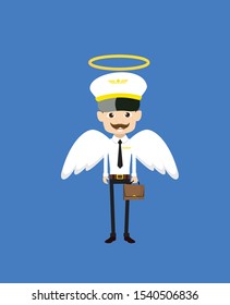 Cartoon Pilot Flight Attendant - in Angel Costume Vector