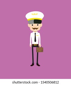 Cartoon Pilot Flight Attendant - Holding a Suitcase and ready to go Illustration
