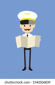 Cartoon Pilot Flight Attendant - Holding a Folded Paper Banner