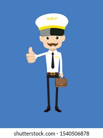 Cartoon Pilot Flight Attendant - Showing a Thumb Up Vector