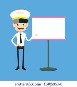 Cartoon Pilot Flight Attendant - Showing on White Board