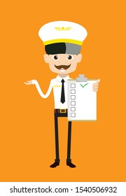 Cartoon Pilot Flight Attendant - Showing a Checklist