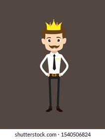Cartoon Pilot Flight Attendant - Wearing a Crown Vector