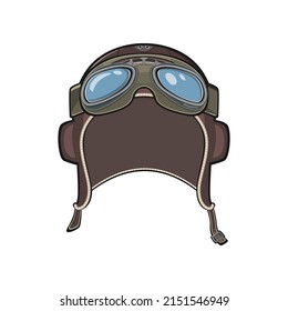 Cartoon pilot helmet and goggles  Vintage aviator helmet in comic style  Vector illustration old helmet isolated white background 