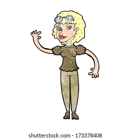 cartoon pilot woman waving